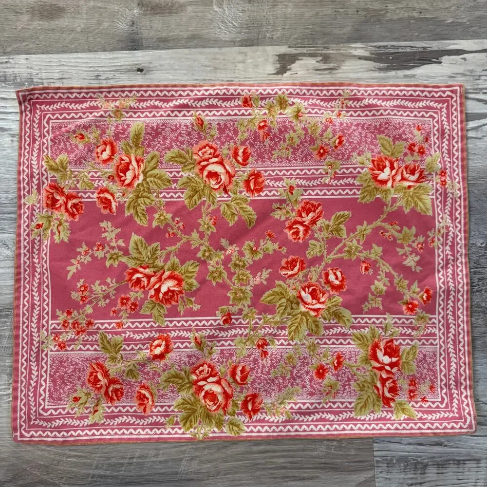 Vintage Pink Floral Rose Cottage Rose Placemats Set of 4 Cotton French Country